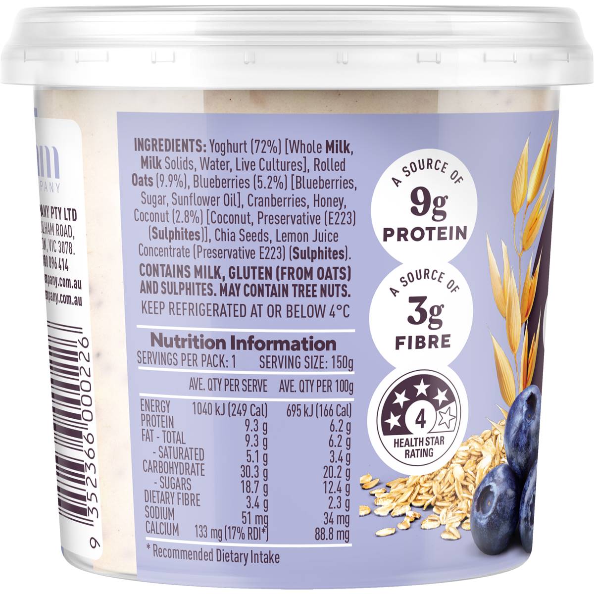 Yog'n Oats Yoghurt Blueberry & Coconut 150g Woolworths