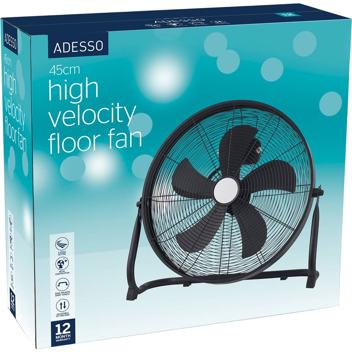 Adesso High Velocity Floor Fan 45cm Black Each Woolworths