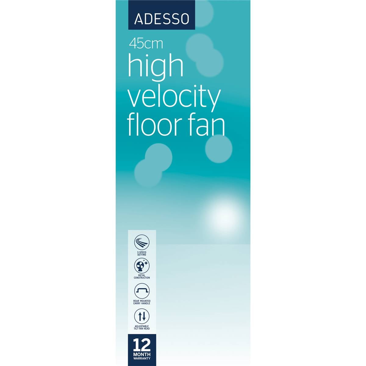 Adesso High Velocity Floor Fan 45cm Black Each Woolworths