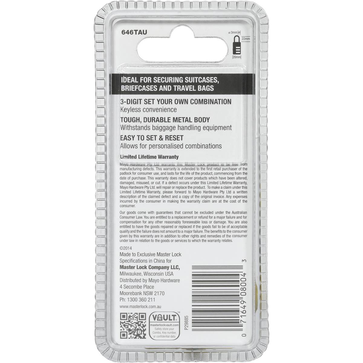 Master Lock Padlock 20mm Combination Lock 2pk Woolworths