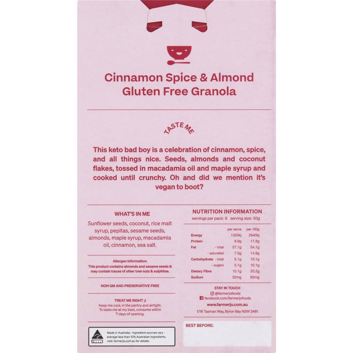 Farmer Jo Gluten Free Keto Granola With Cinnamon Spice 300g Woolworths