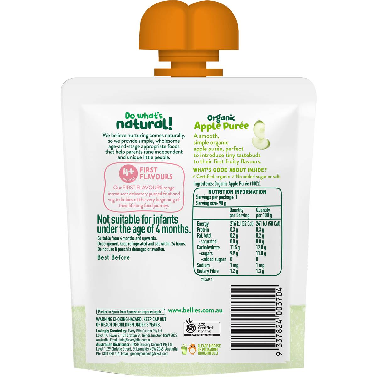 Little Bellies Organic Apple Baby Food Puree Pouch 90g | Woolworths