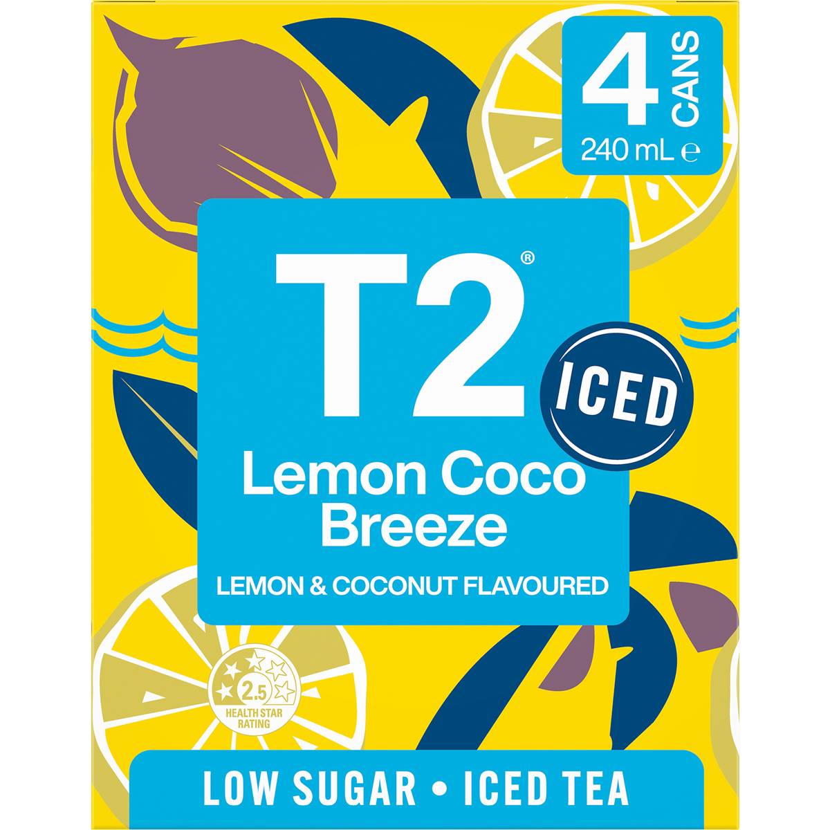 T2 Tea Iced Tea Lemon Coco Breeze Low Sugar Ice Tea Multipack Cans