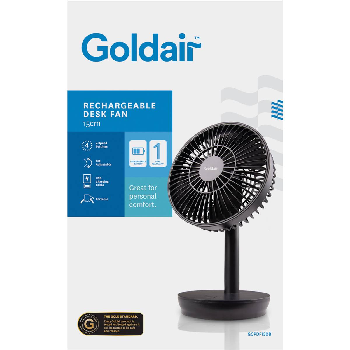 Goldair Rechargeable Desk Fan 15cm Black Each Woolworths