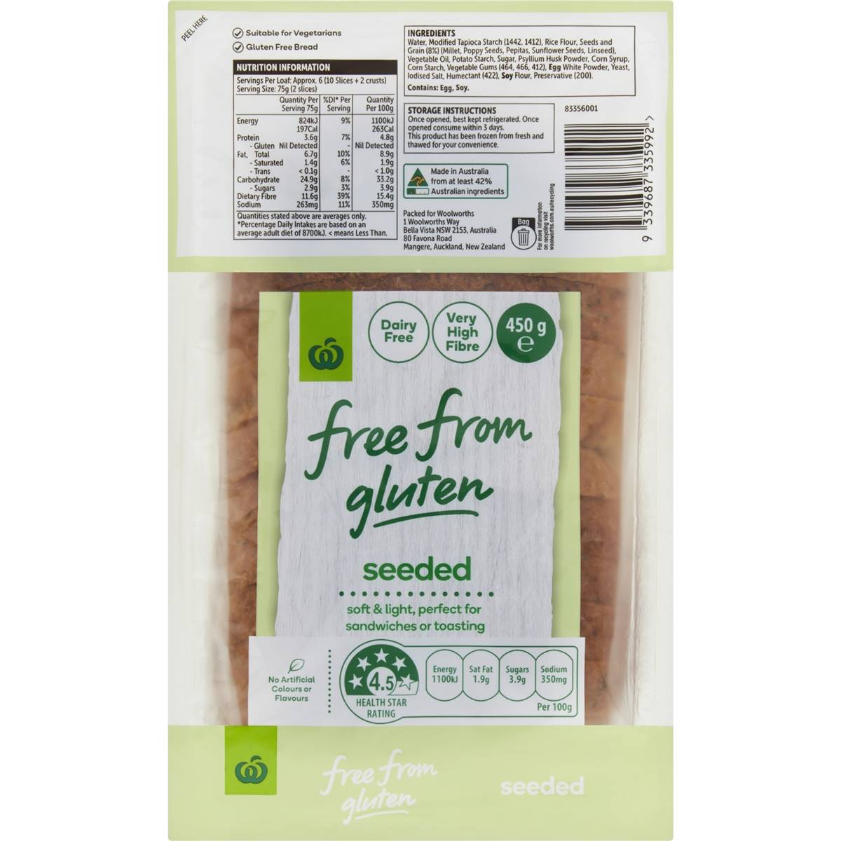 Woolworths Free From Gluten Seeded Bread Loaf