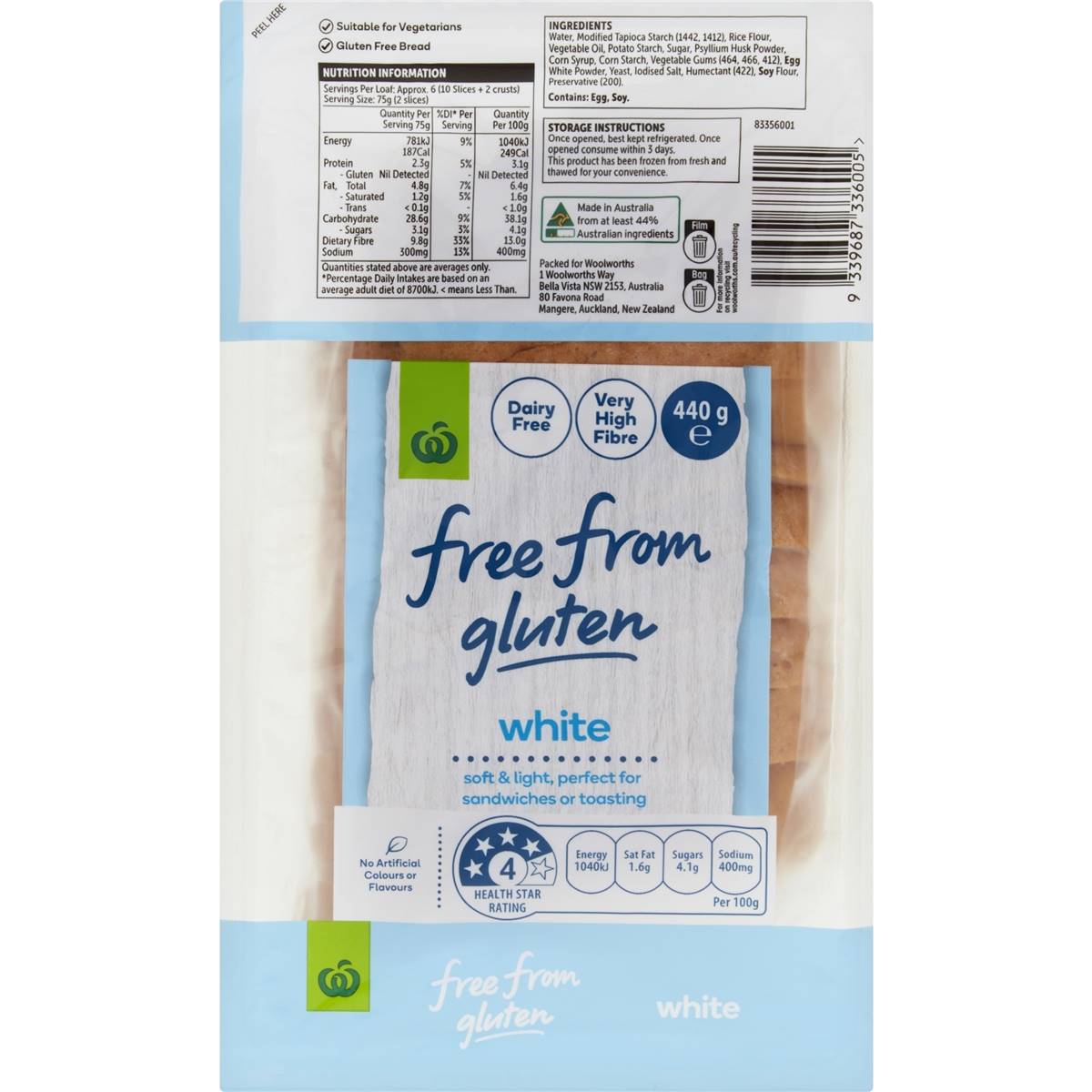 Woolworths Free From Gluten White Bread Loaf