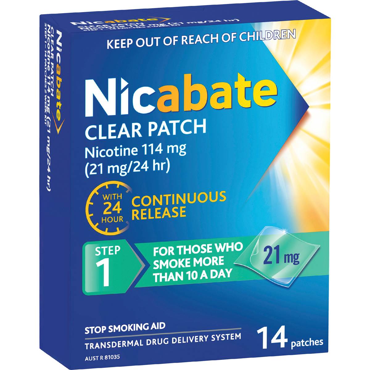 Nicabate Clear Patch Step 1 Quit Smoking 21mg 14 pack
