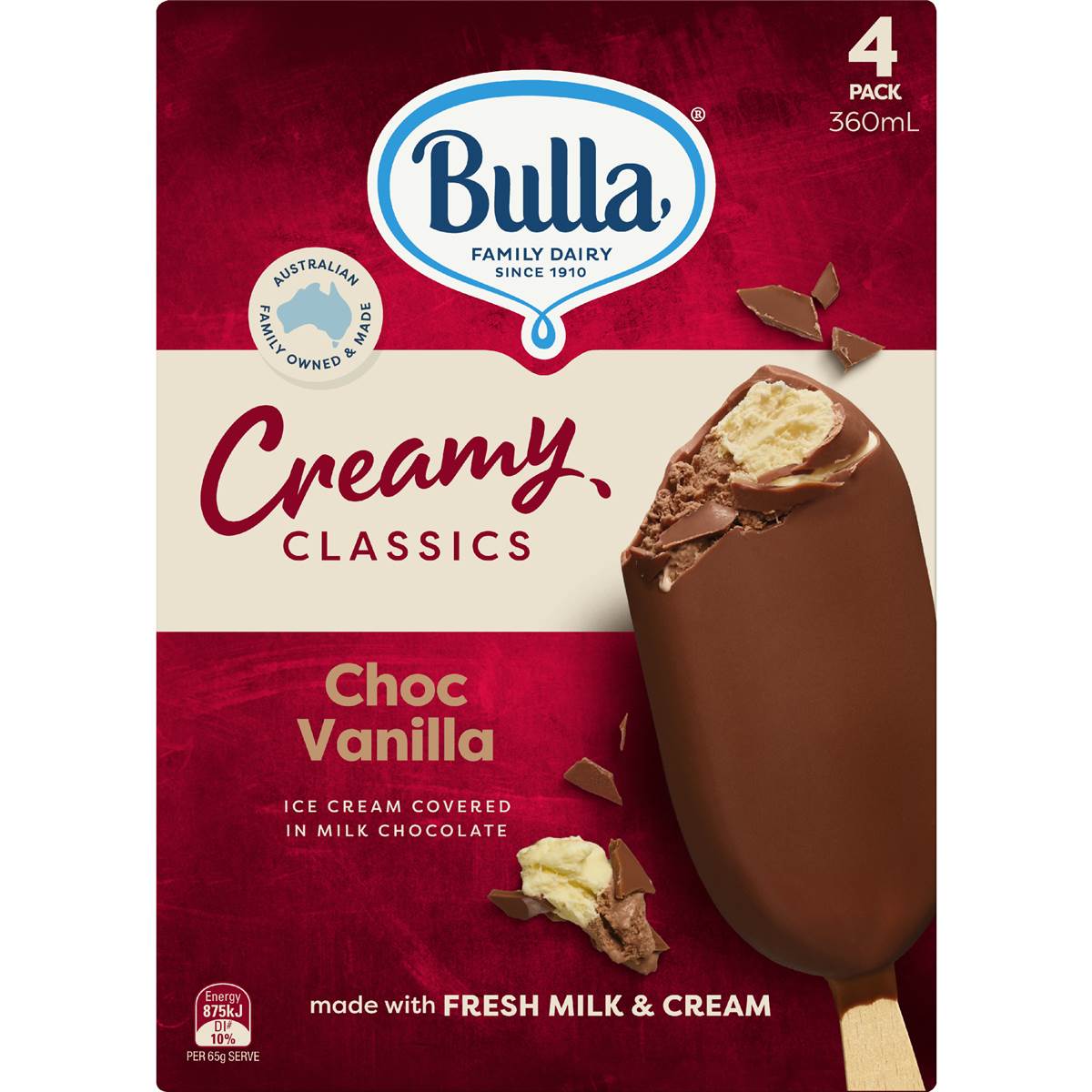 Bulla Creamy Classics Choc Vanilla Ice Creams 4 Pack Woolworths