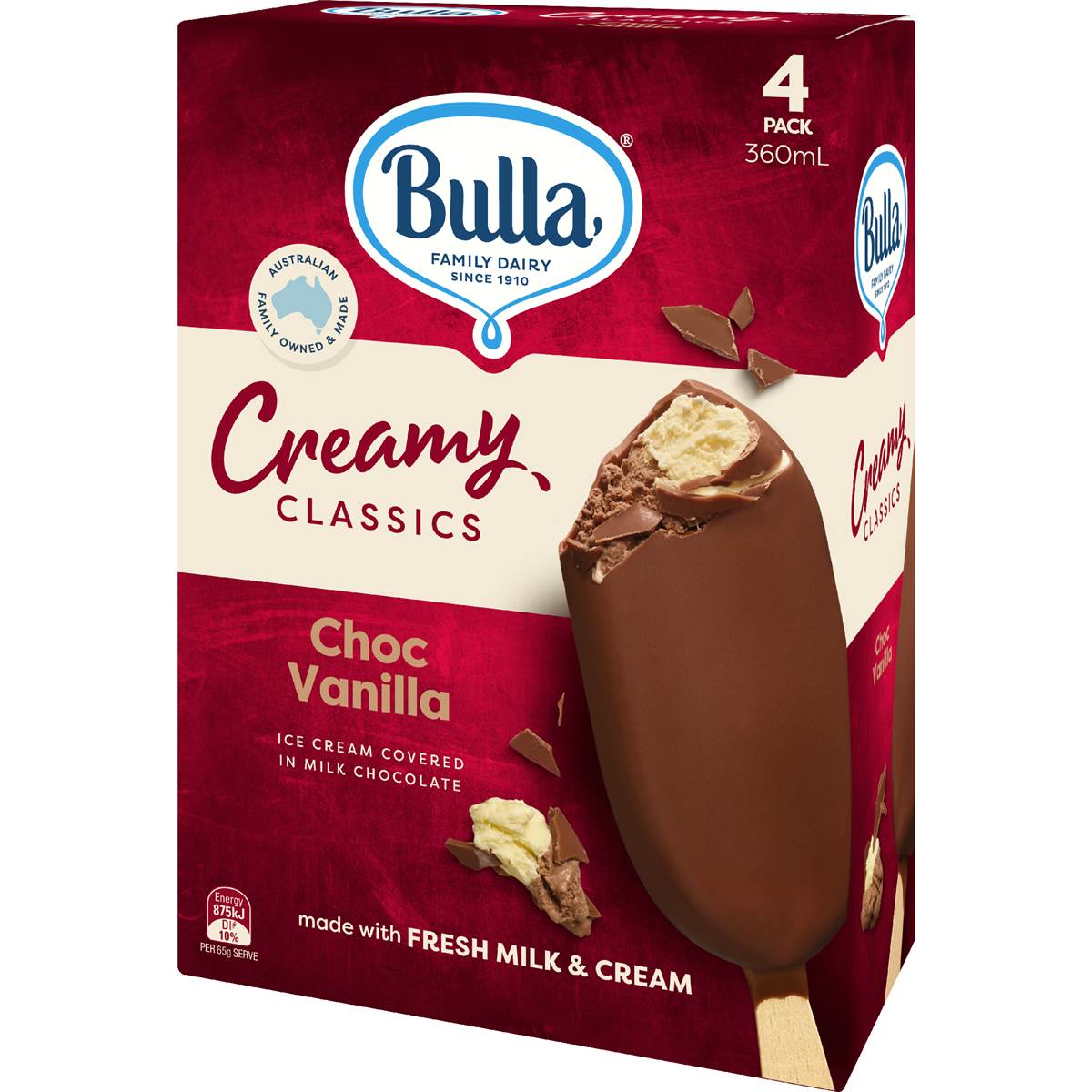 Bulla Creamy Classics Choc Vanilla Ice Creams 4 Pack Woolworths