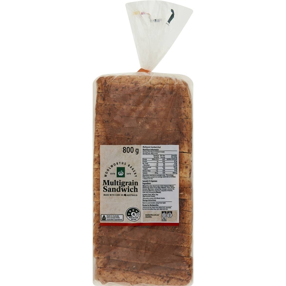 Woolworths Multigrain Sandwich Sliced Bread Loaf 800g Woolworths