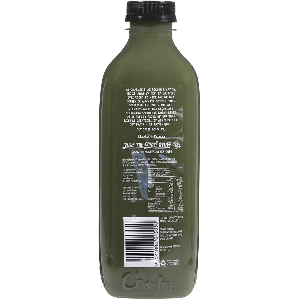 Charlie's Smoothie Honest Spirulina 1l Woolworths