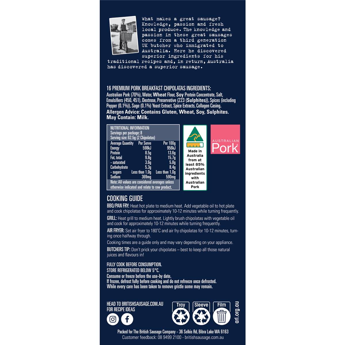 The British Sausage Co Pork Breakfast Chipolatas 500g Woolworths