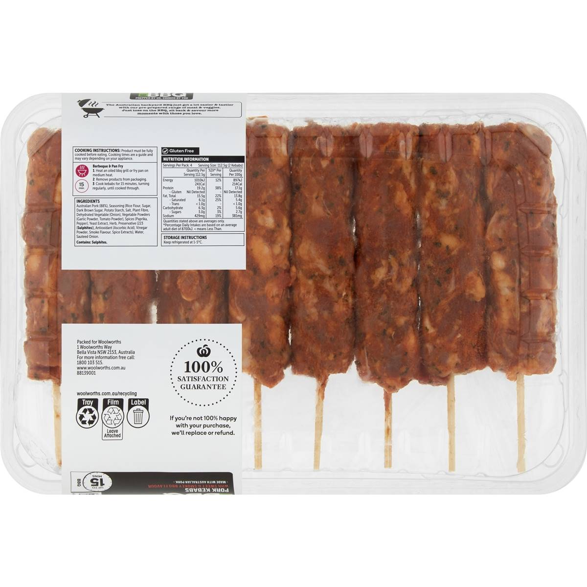 Woolworths Bbq Sweet & Smoky Bbq Pork Kebabs 450g Woolworths
