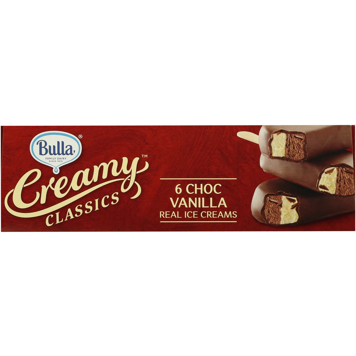 Bulla Creamy Classics Ice Cream Choc Vanilla Twins 6pk 540ml Woolworths
