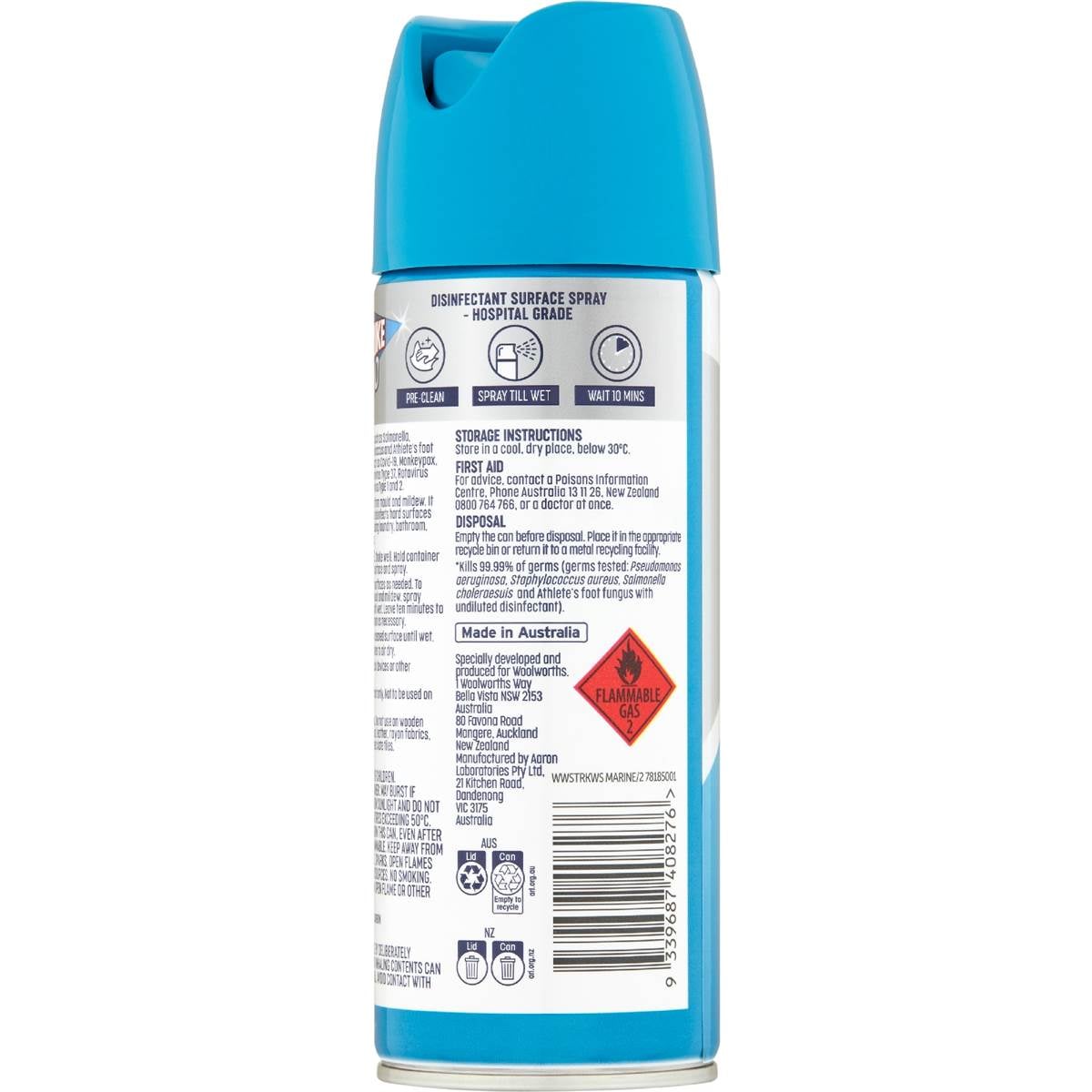 Strike Aerosol Disinfectant Hospital Grade Marine Fresh 300g Woolworths