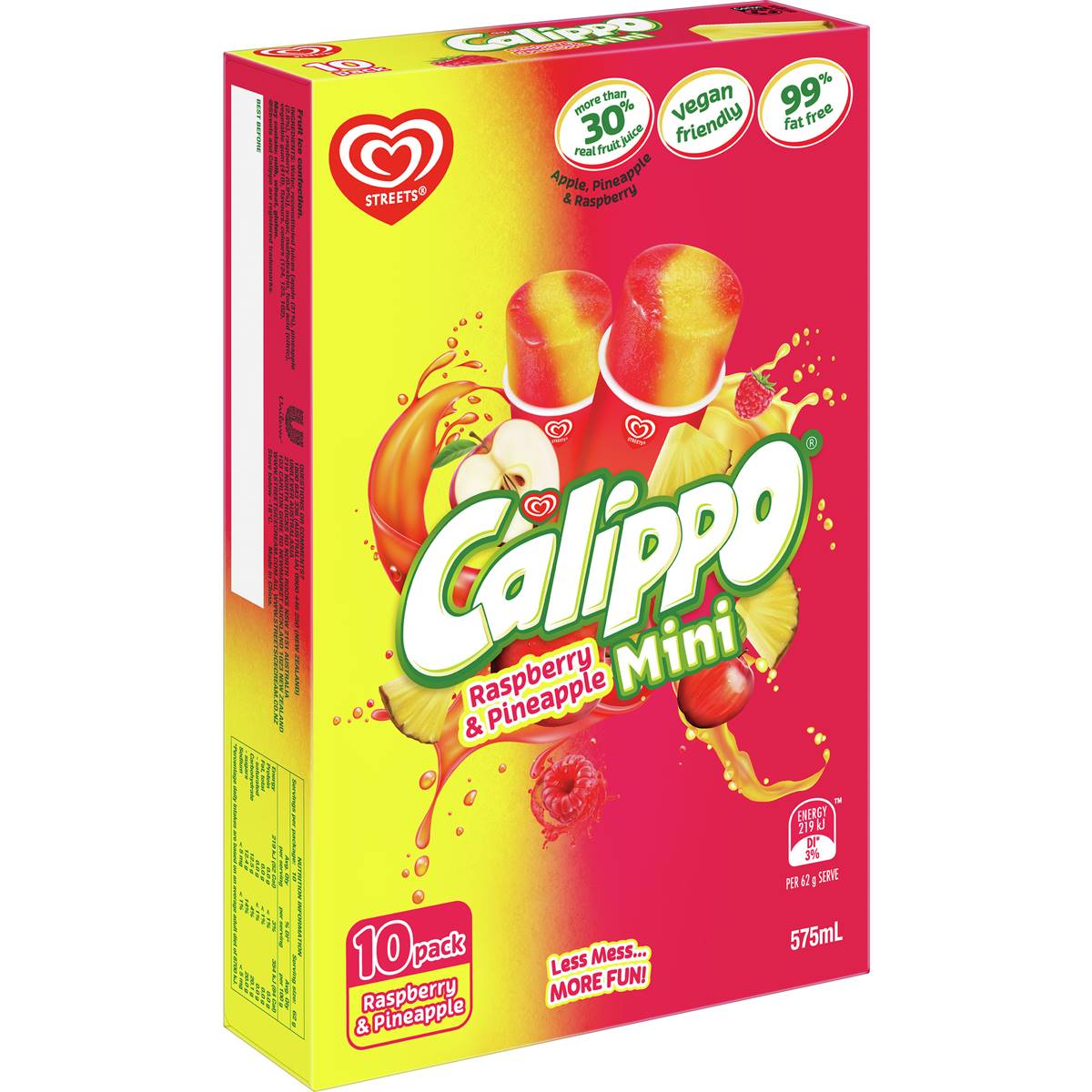 calippo mini water ice raspberry pineapple 10pk 570ml