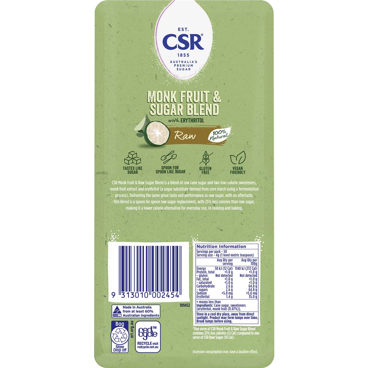 Csr Monk Fruit Raw Blend 200g Woolworths