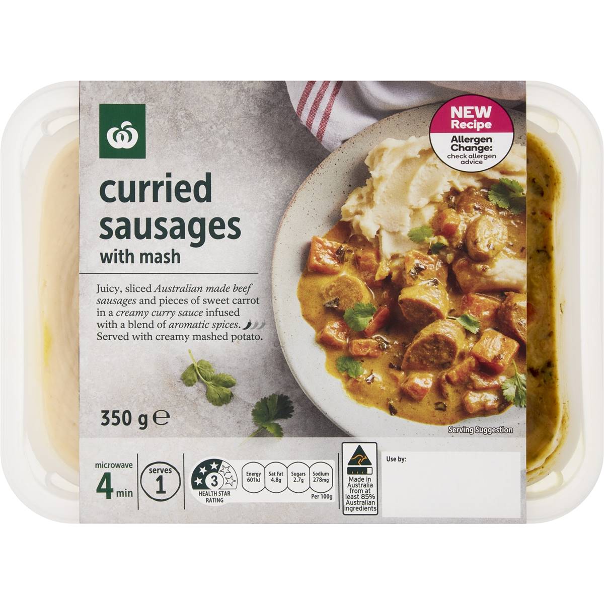 Woolworths Curried Sausages & Mash 350g Woolworths
