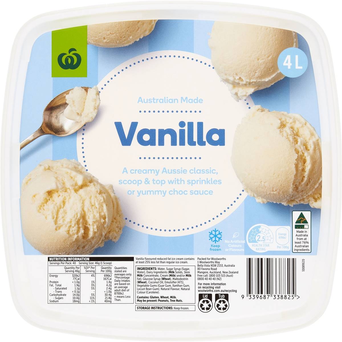 Woolworths Essential Reduced Fat Vanilla Ice Cream 4l Woolworths