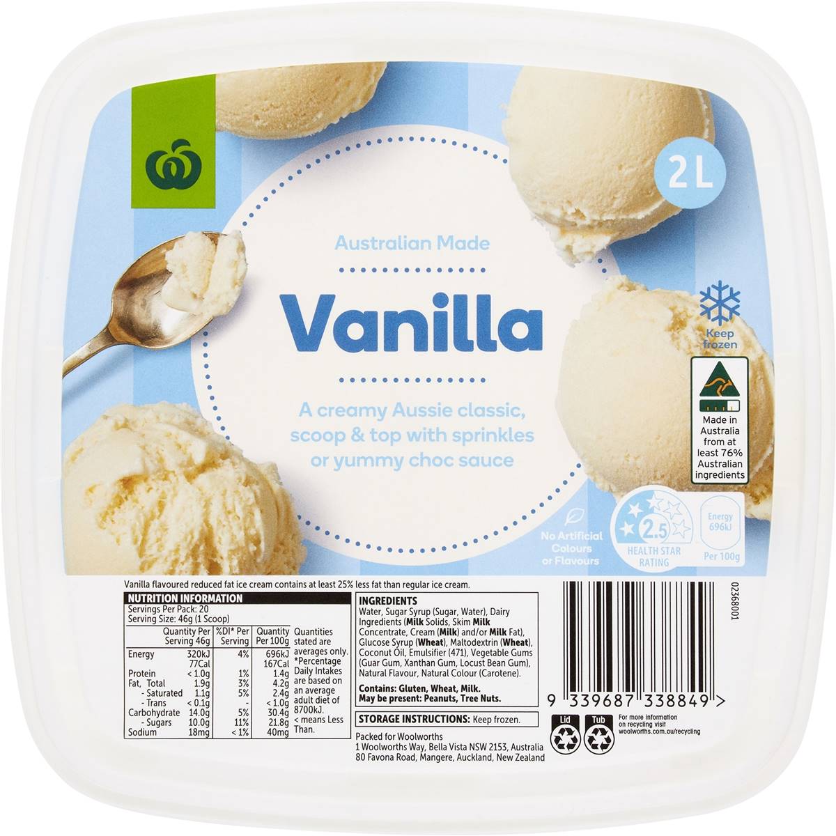 Woolworths Essential Reduced Fat Vanilla Ice Cream 2l Woolworths