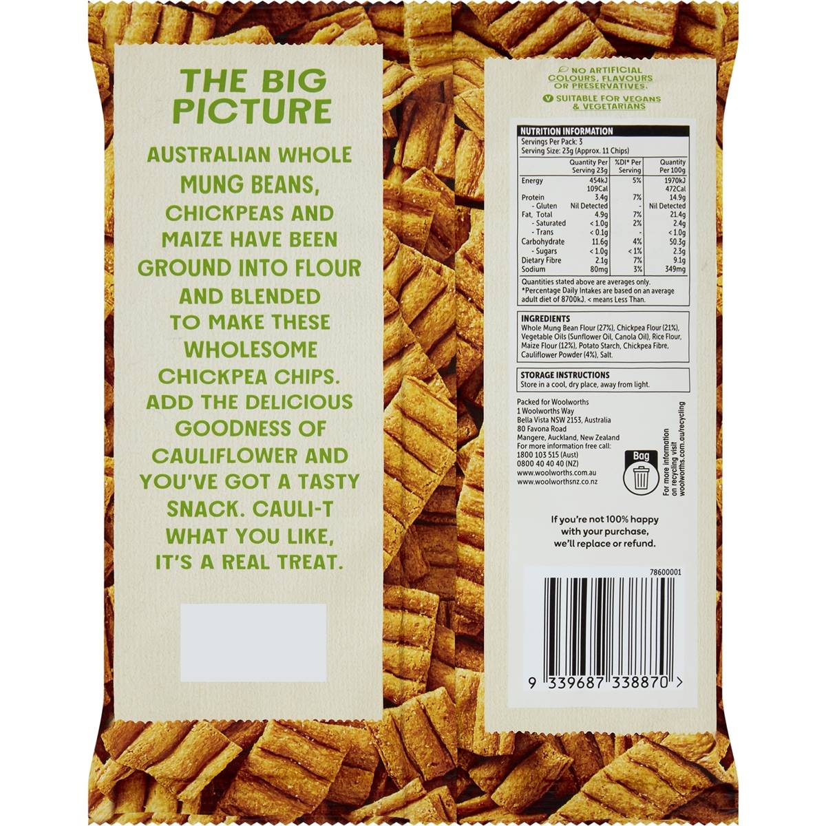 Macro Wholefoods Market Cauliflower Chickpea Chips 69g Woolworths