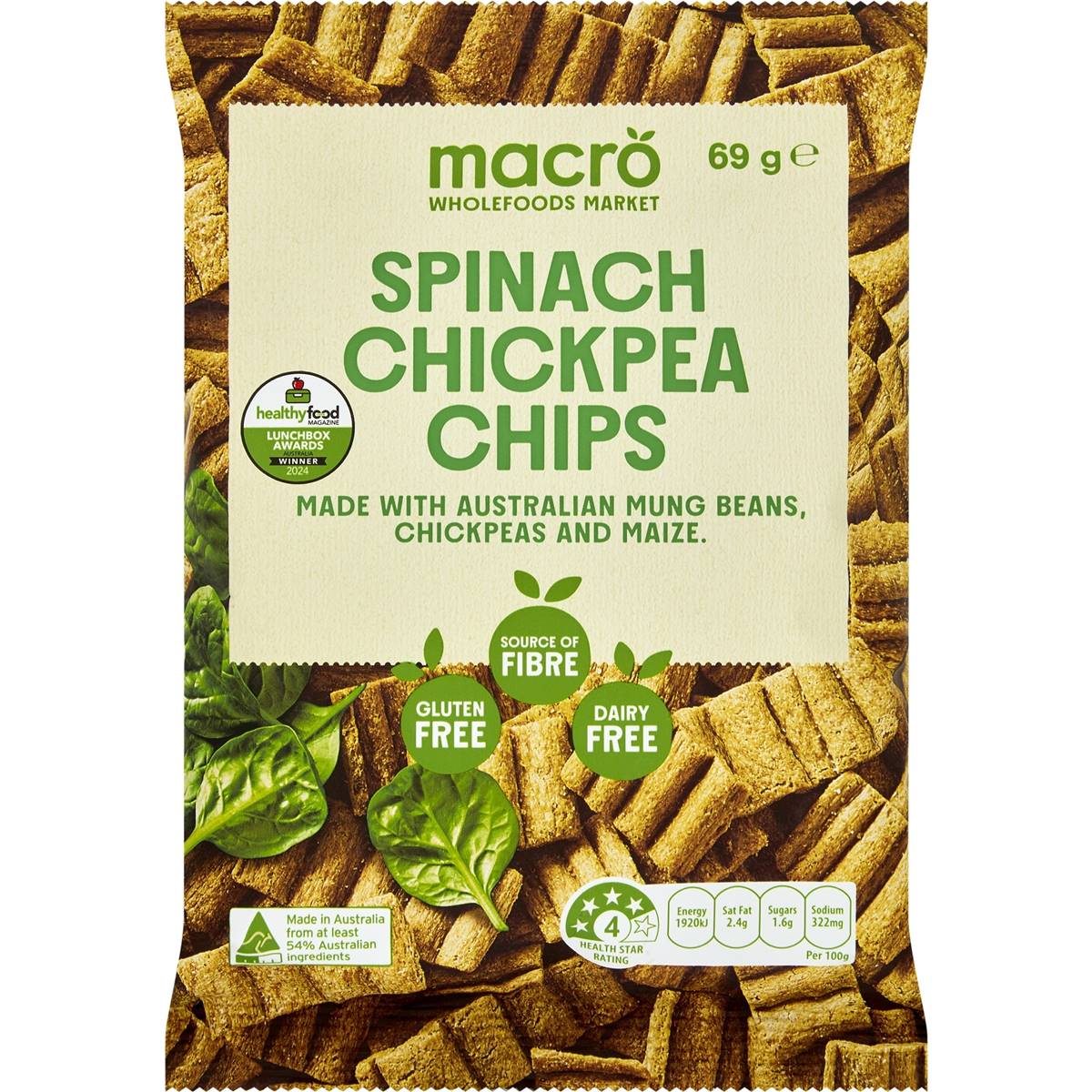 Macro Wholefoods Market Spinach Chickpea Chips 69g Woolworths