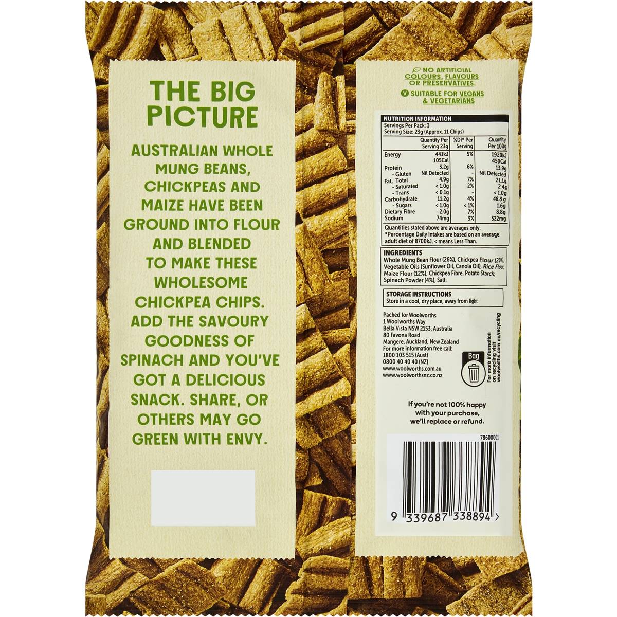 Macro Wholefoods Market Spinach Chickpea Chips 69g Woolworths
