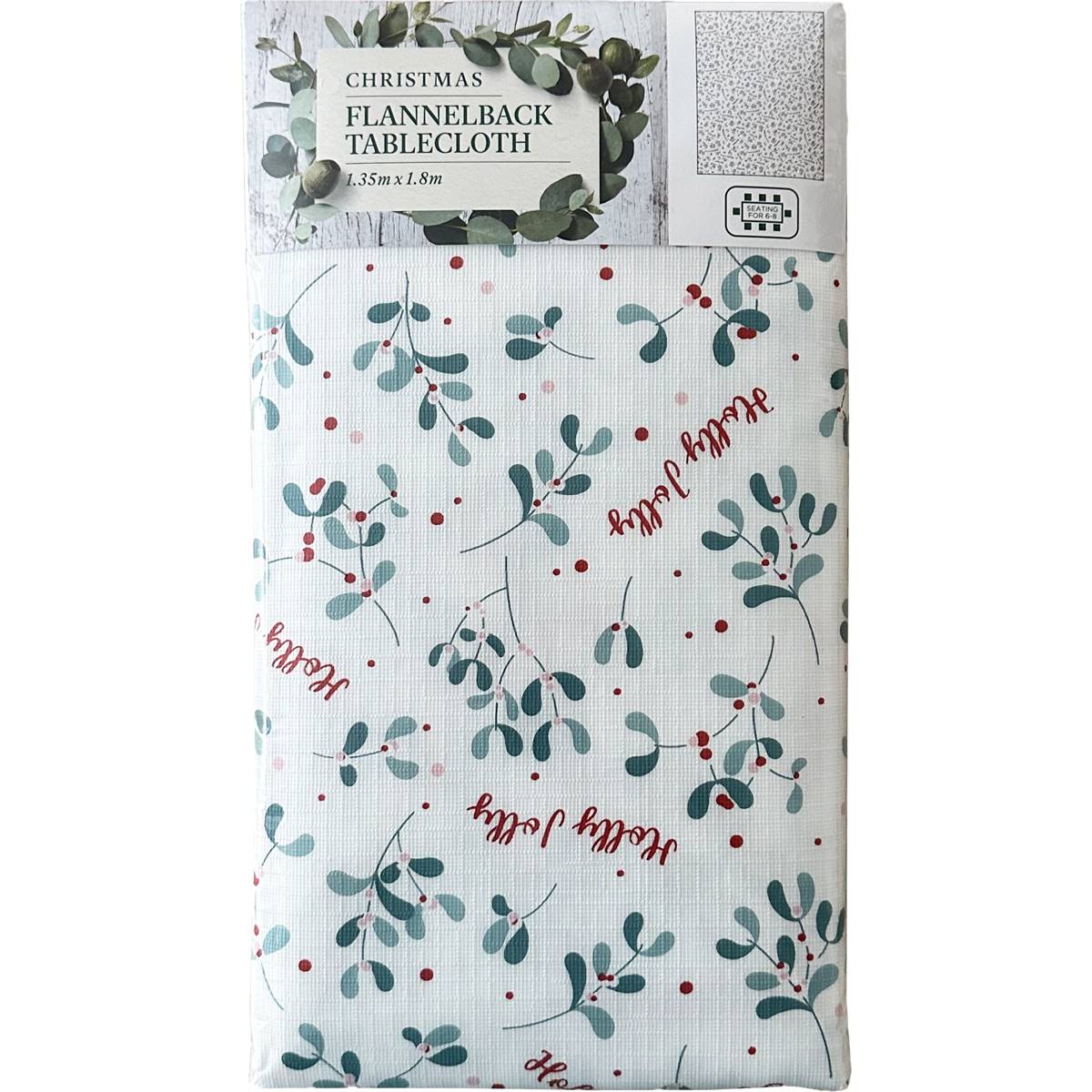 Christmas Flannelback Tablecloth Holly1.35m X 1.8m