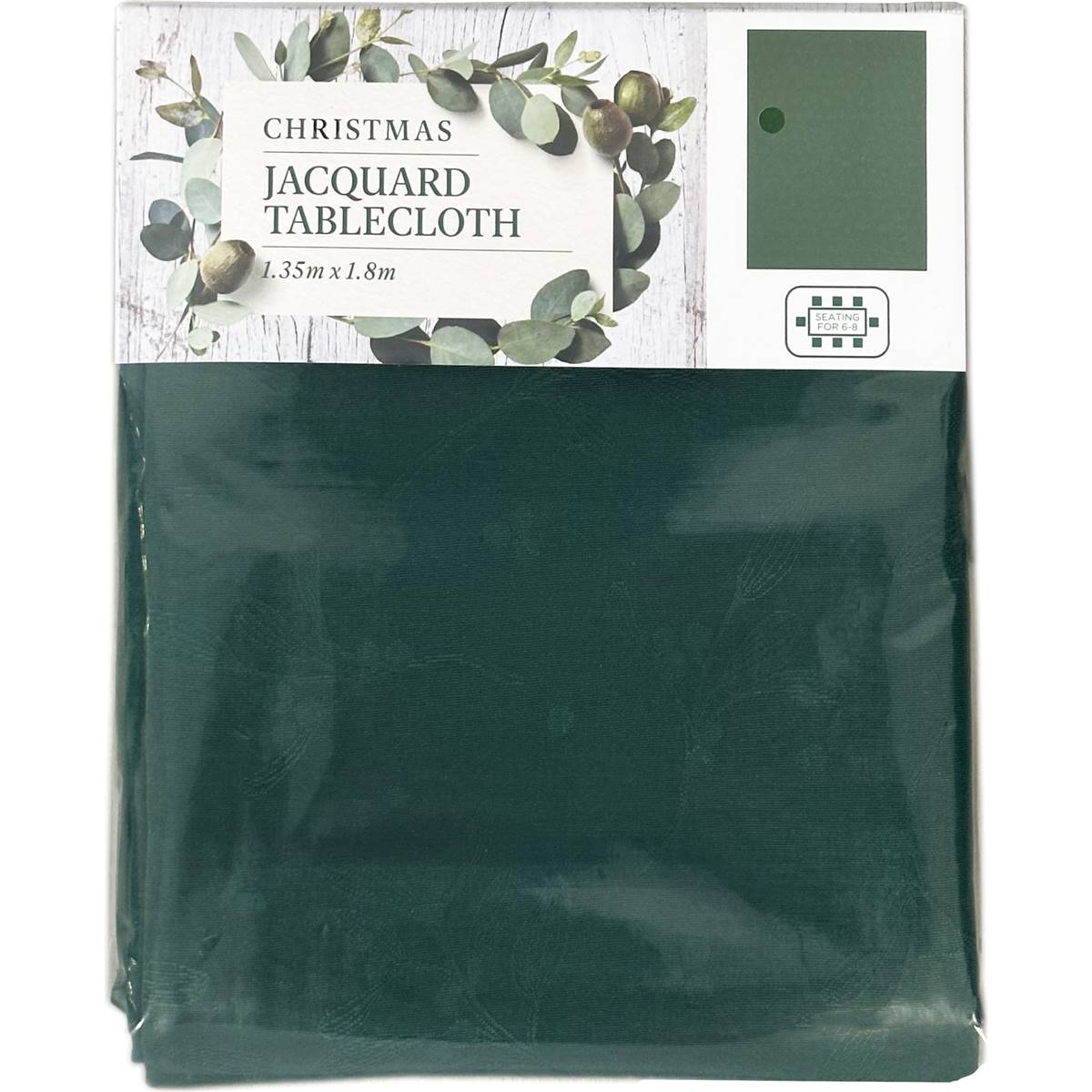 Christmas Jacquard Tablecloth Green 1.35m X 1.8m