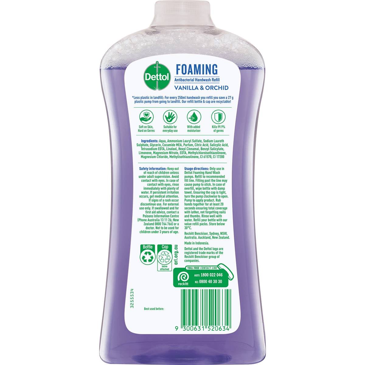 Dettol Antibacterial Foam Hand Wash Soap Refill Vanilla & Orchid 900ml