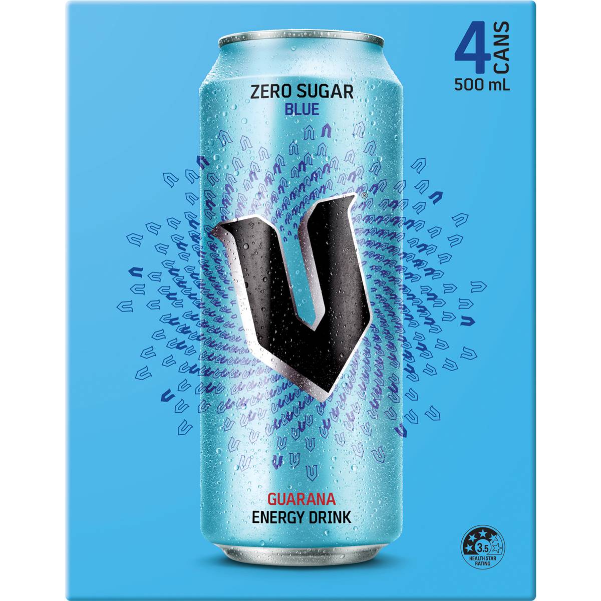 V Energy Sugar Free Drink Blue Can 500ml X 4 Pack | Woolworths