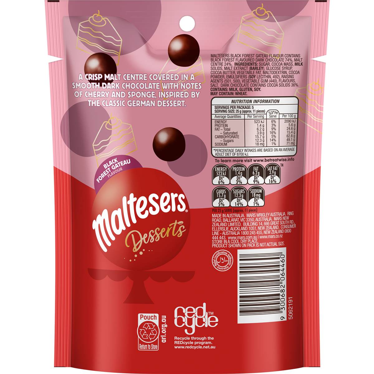 Maltesers Desserts Black Forest Gateau Chocolate Snack & Share Bag 125g ...