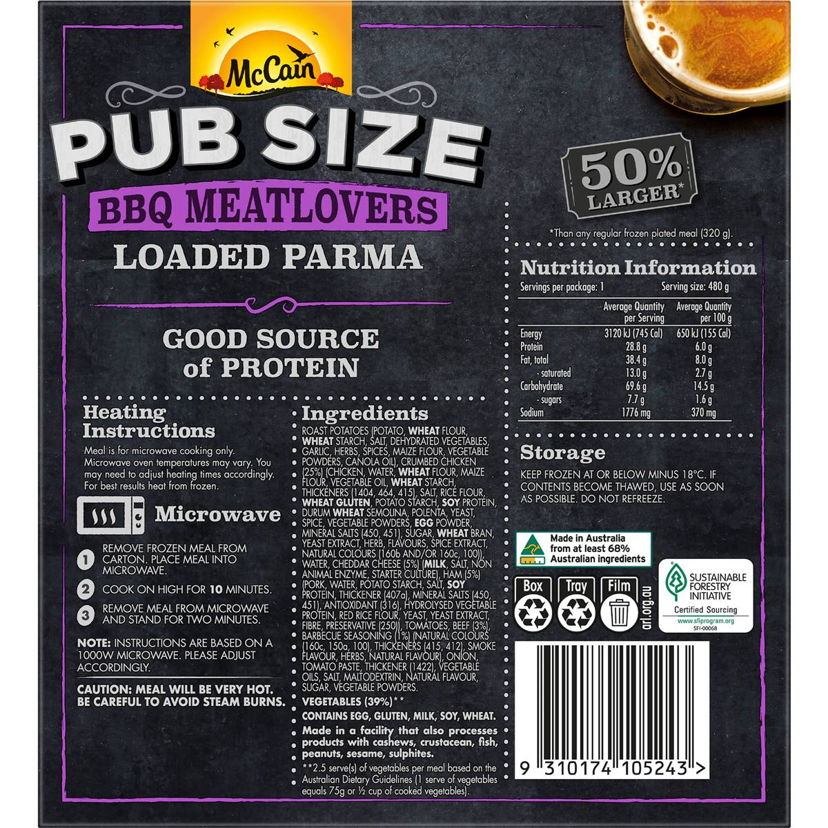 Mccain Pub Size Bbq Meatlovers Loaded Parma 480g Woolworths
