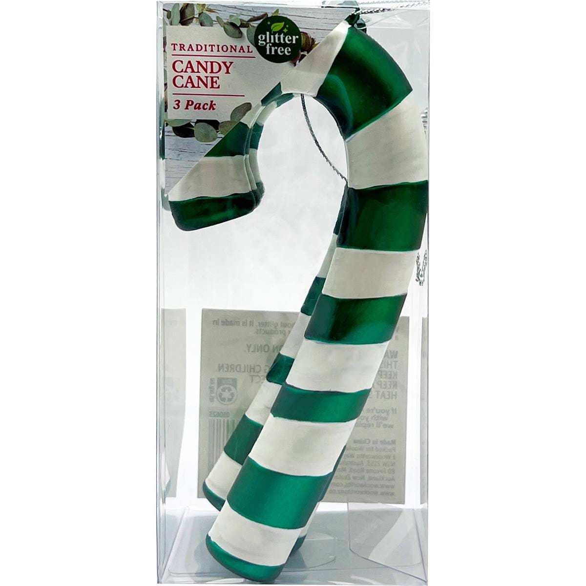 Christmas Traditional Candy Cane Decoration Green 3 Pack Woolworths