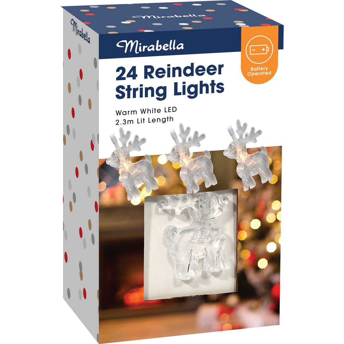 Mirabella Christmas Battery Operated 24 Reindeer String Lights 2.3m