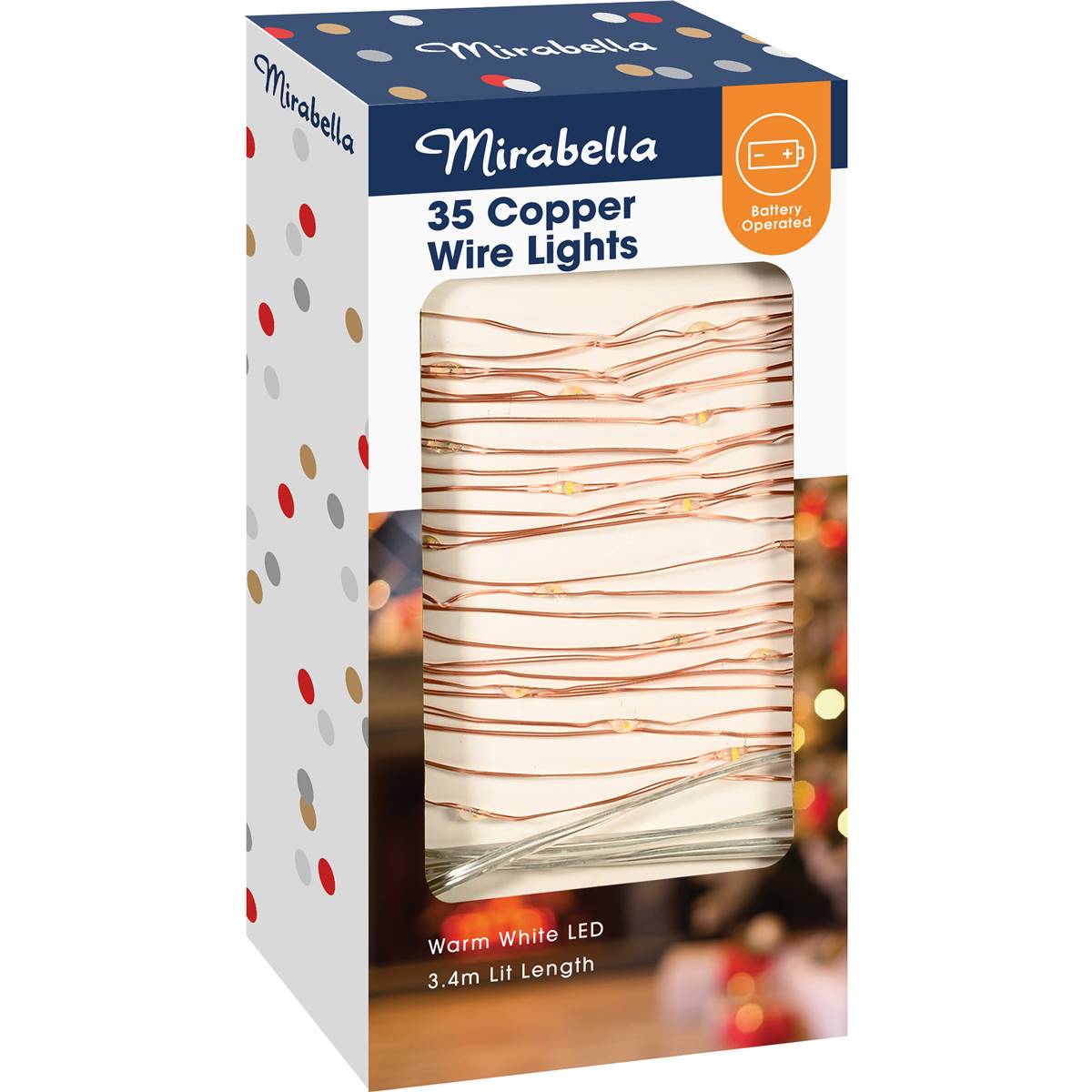 Mirabella Christmas Battery Operated 35 Copper Wire Lights 3.4m