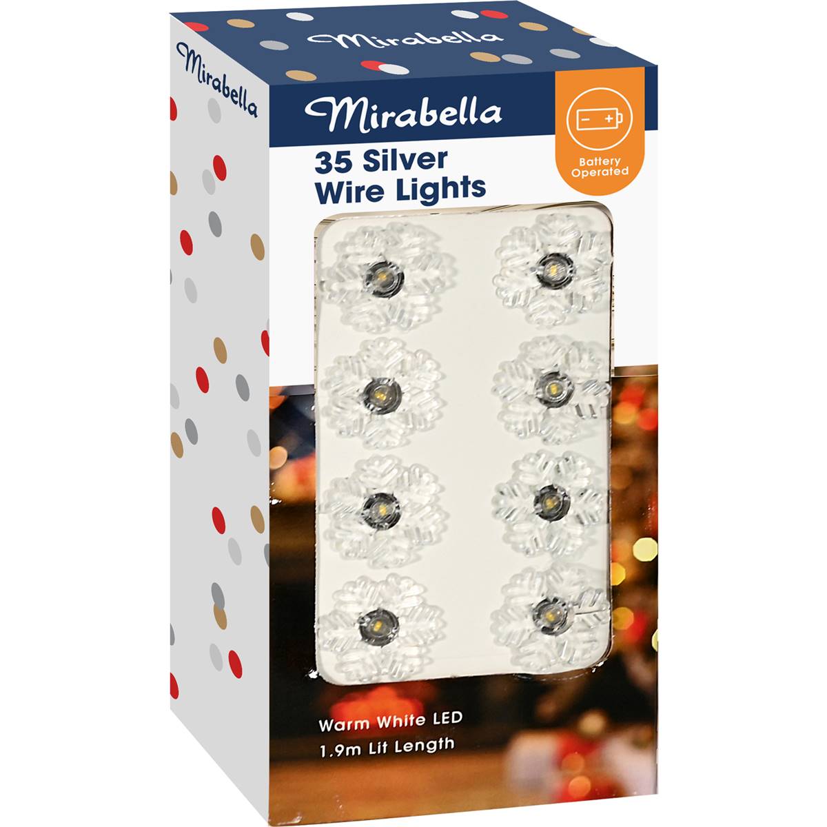 Mirabella Christmas Battery Operated 35 Silver Wire Lights 1.9m