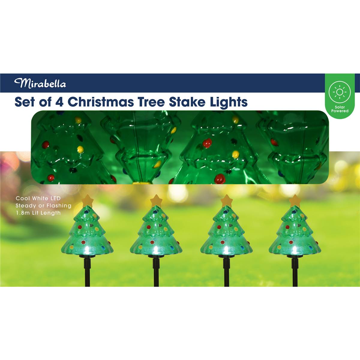 Mirabella Christmas Solar Powered Christmas Tree Stake Lights 4 Pack