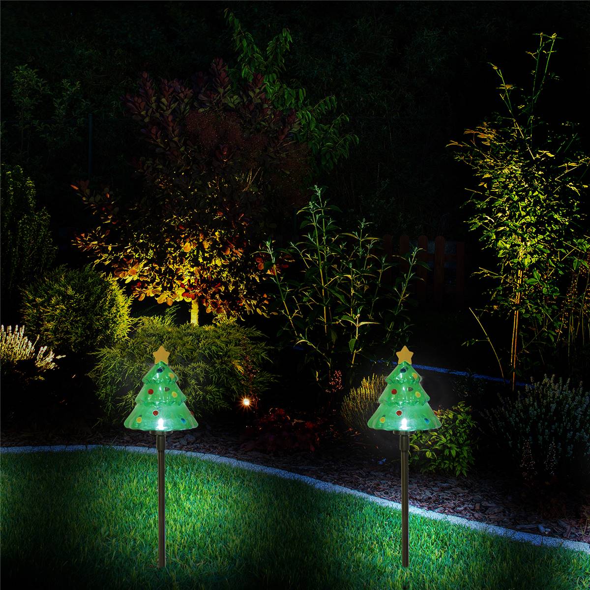 Mirabella Christmas Solar Powered Christmas Tree Stake Lights 4 Pack
