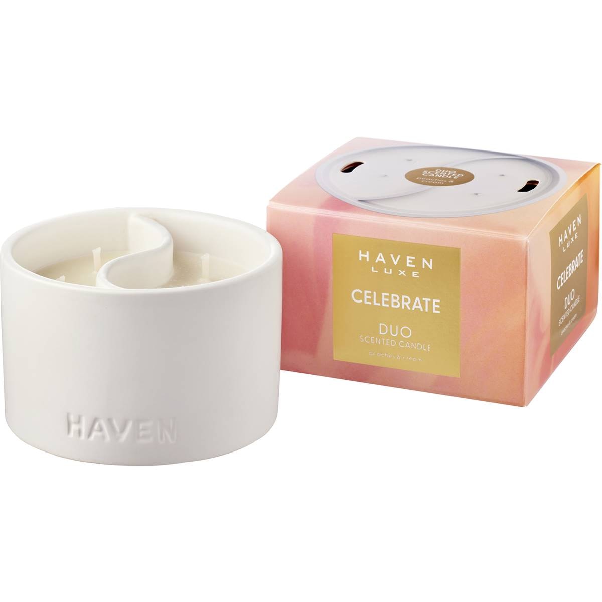 Haven Luxe Duo Celebrate Peaches & Cream Soy Blend Candle