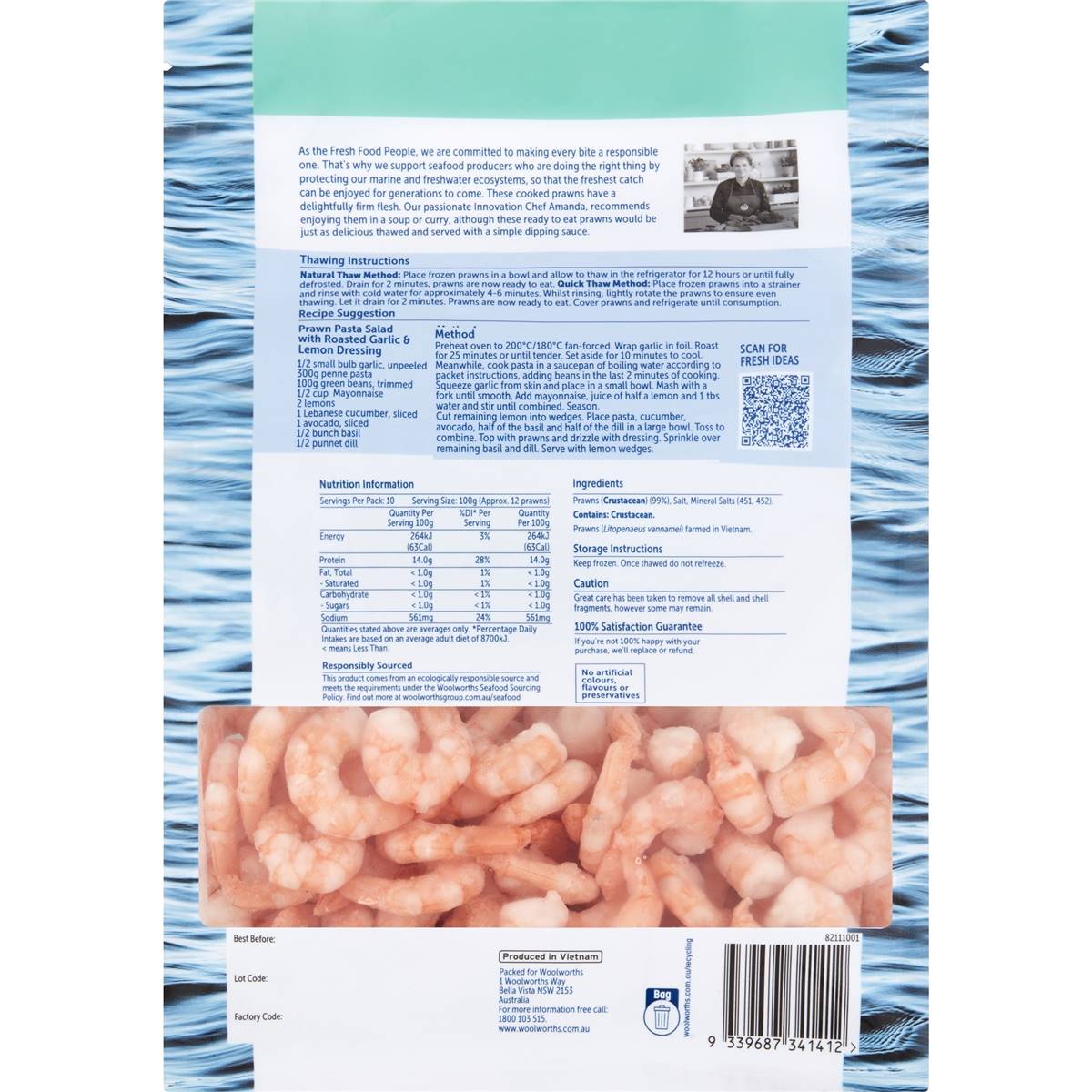 Woolworths Snap Frozen Cooked & Peeled Prawns 1kg Woolworths