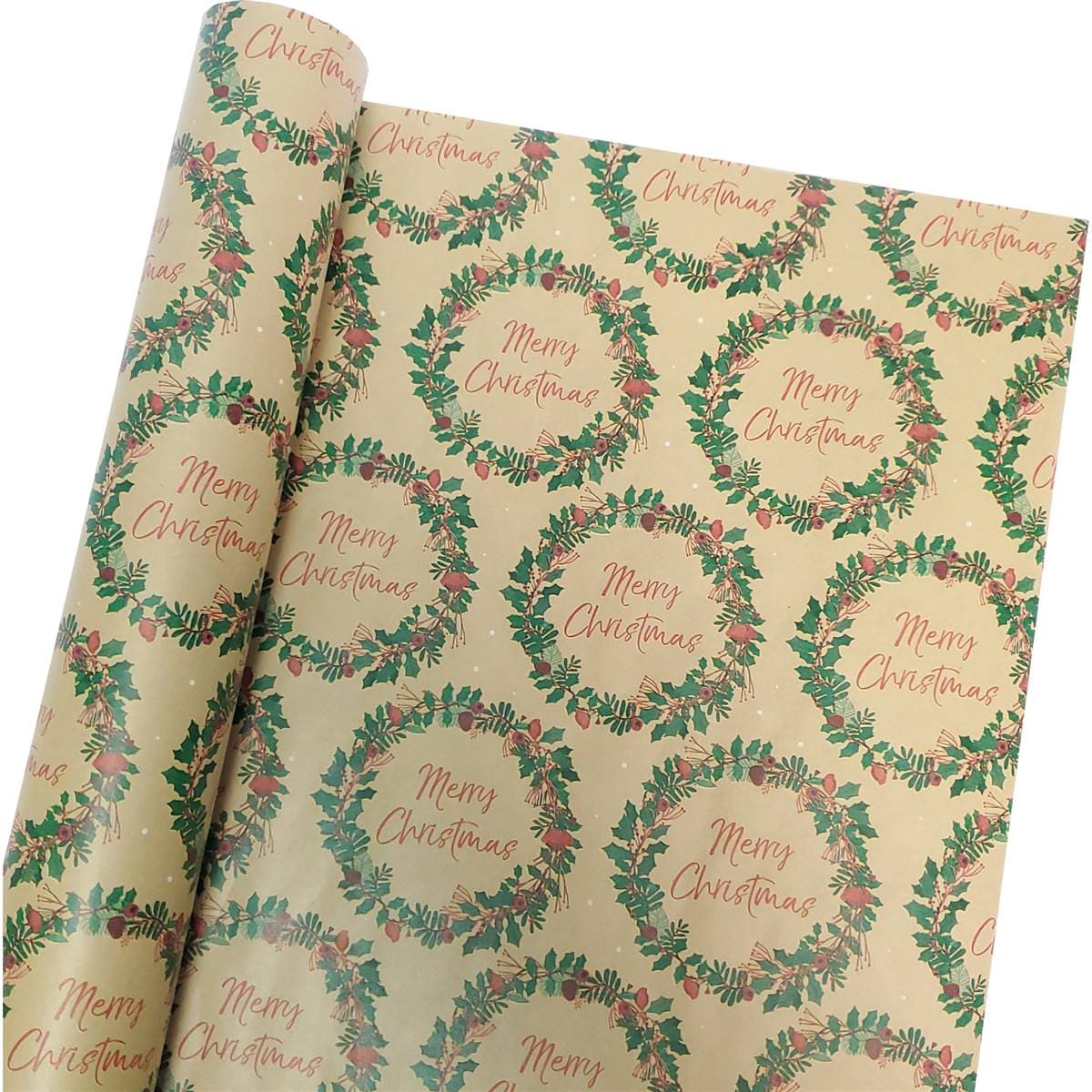 Christmas Kraft Wrapping Paper Wreath 5m Each Woolworths