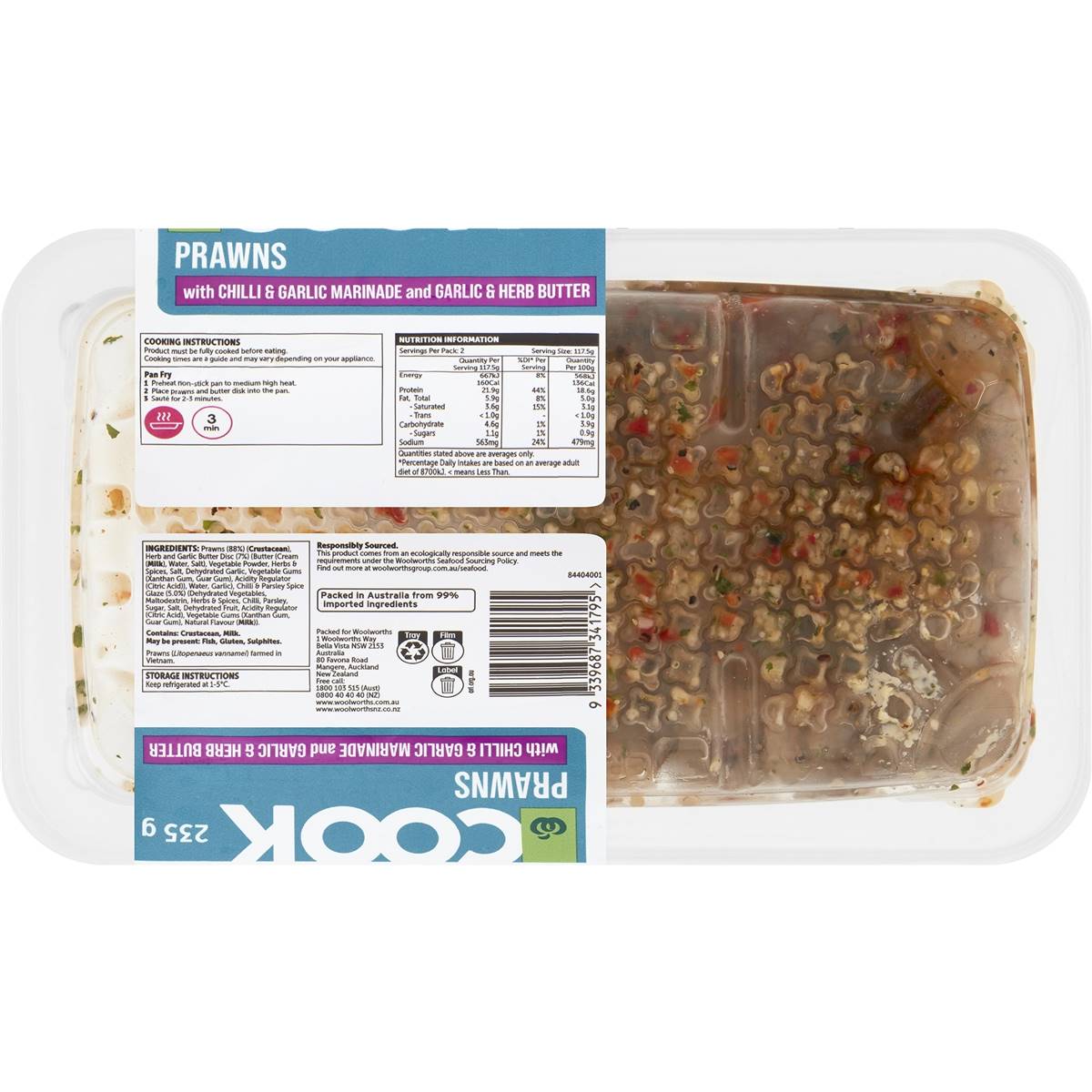 Woolworths Cook Prawns With Chilli Garlic Marinade & Garlic Herb Butter