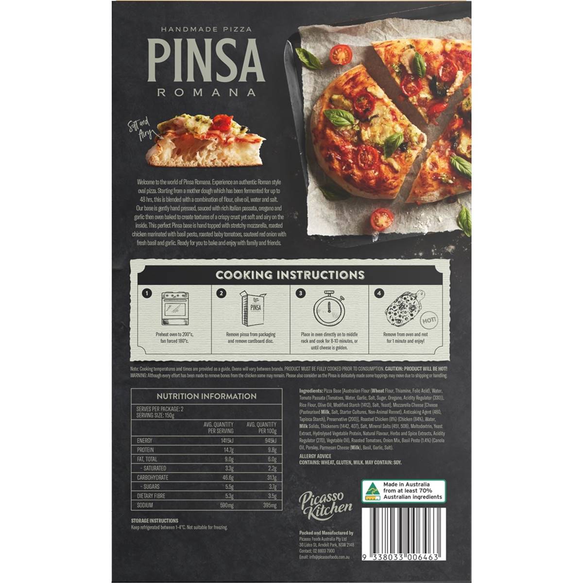 Picasso Kitchen Pinsa Romana Roasted Chicken & Pesto 300g Woolworths