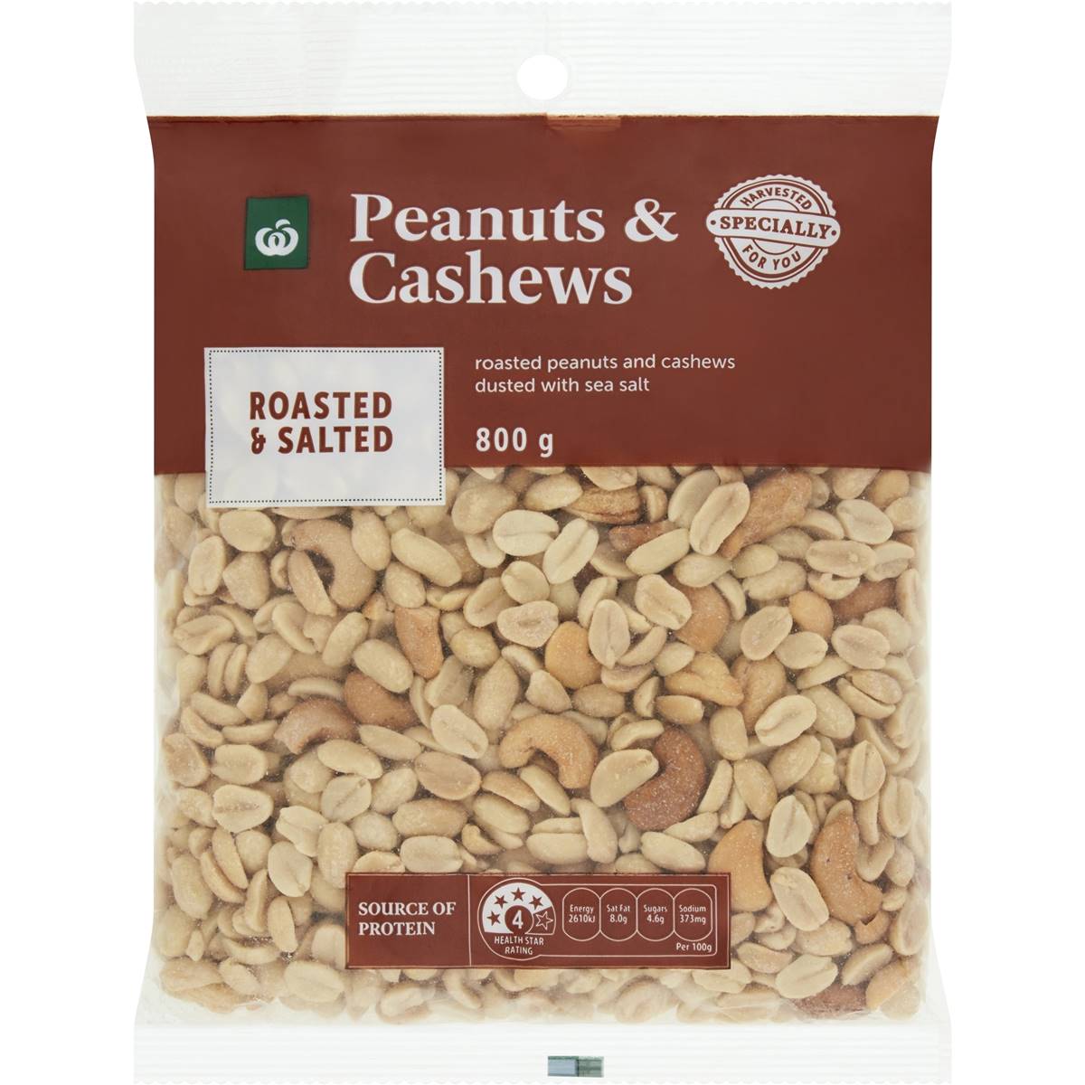 Woolworths Roasted & Salted Peanuts & Cashews 800g Woolworths