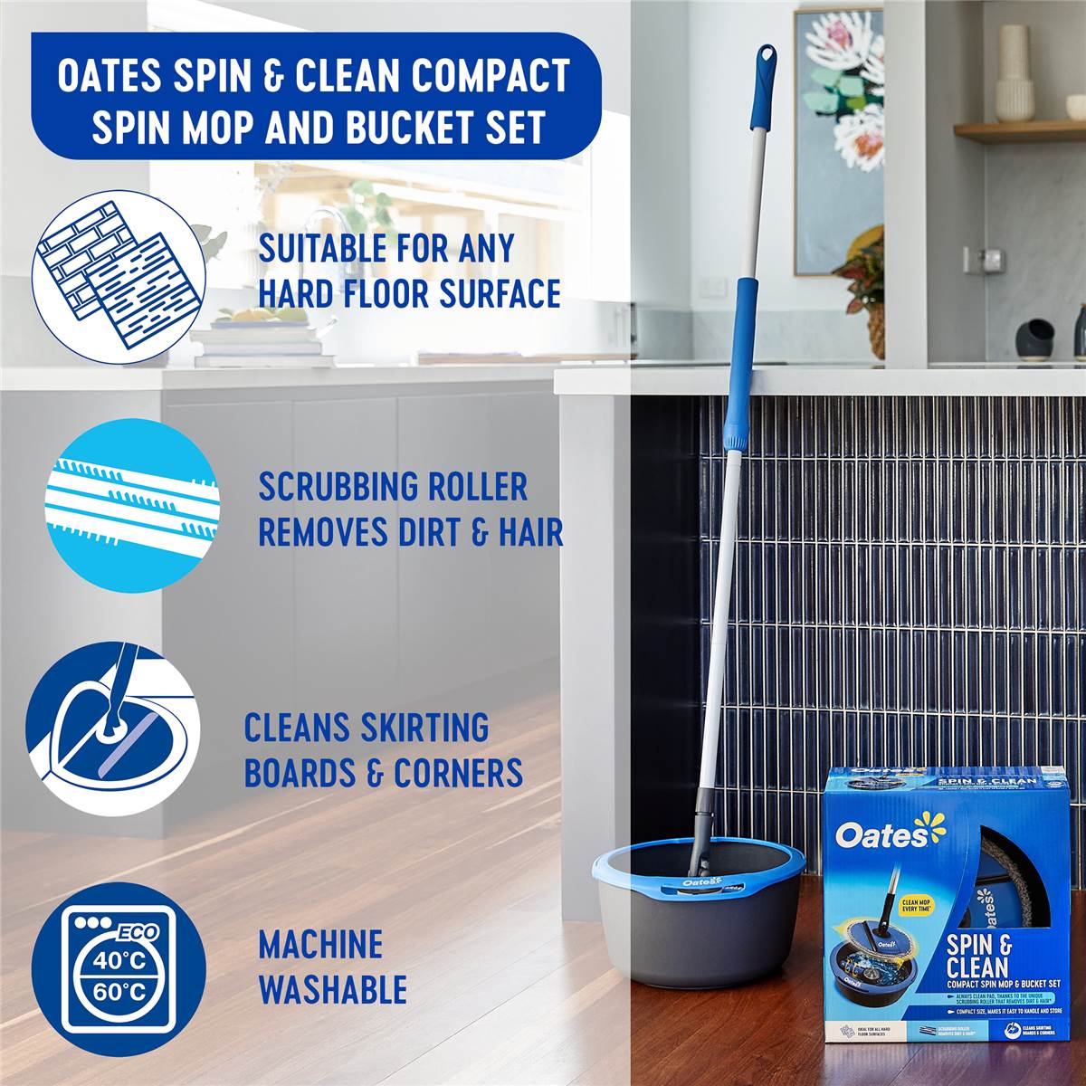 Oates Spin & Clean Compact Spin Mop & Bucket Set Each Woolworths