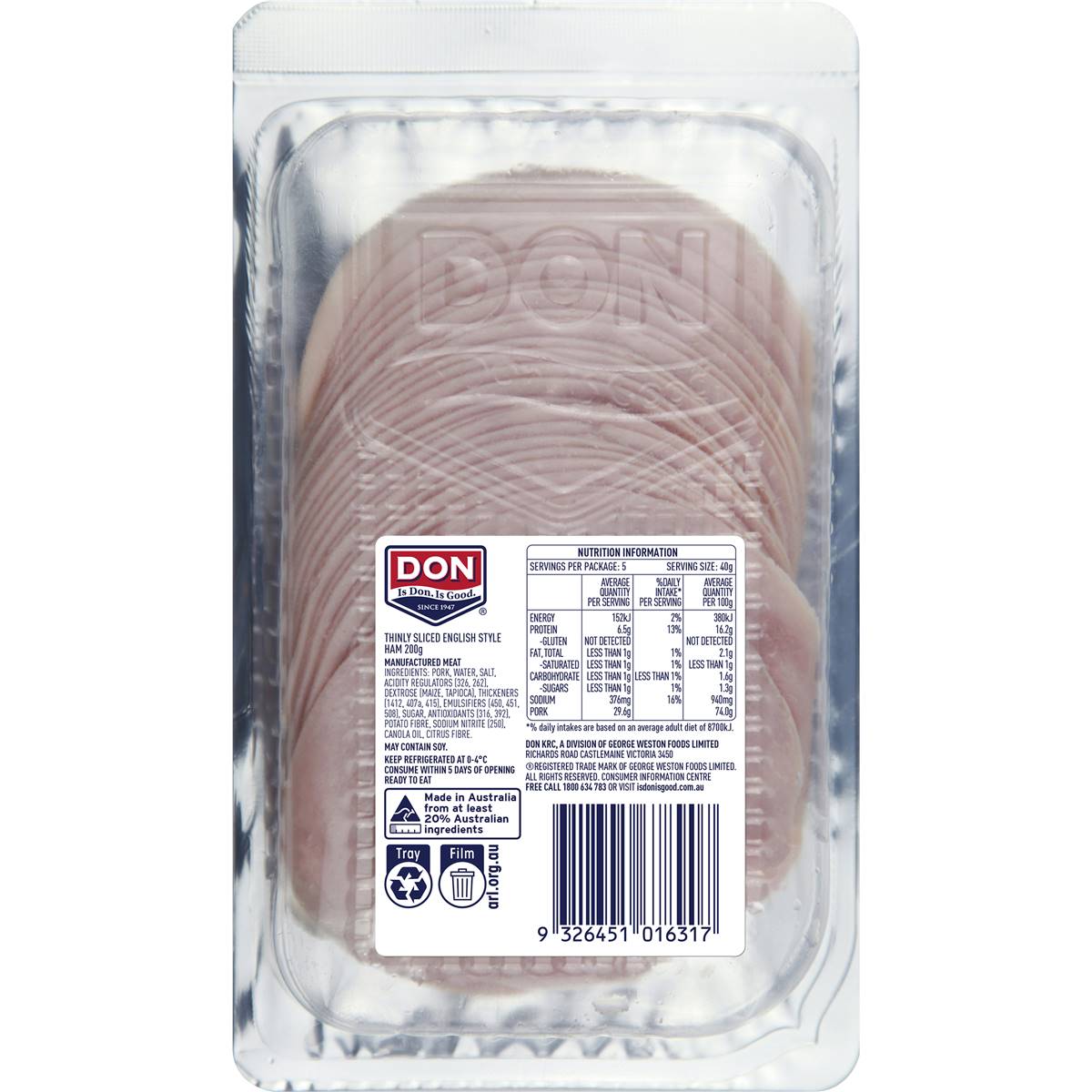 Don Thinly Sliced English Ham 200g Woolworths