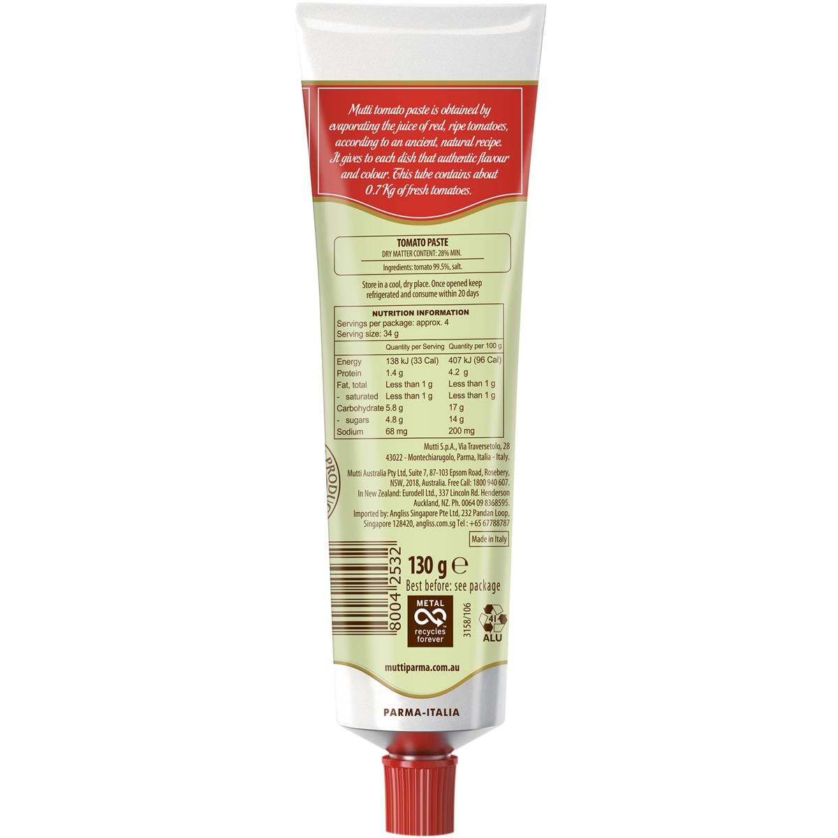 Mutti Tomato Paste Double Concentrate 130g Woolworths