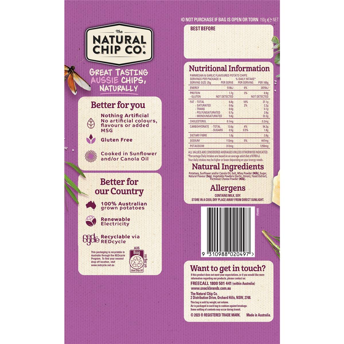 The Natural Chip Co. Parmesan & Garlic Chips 150g Woolworths