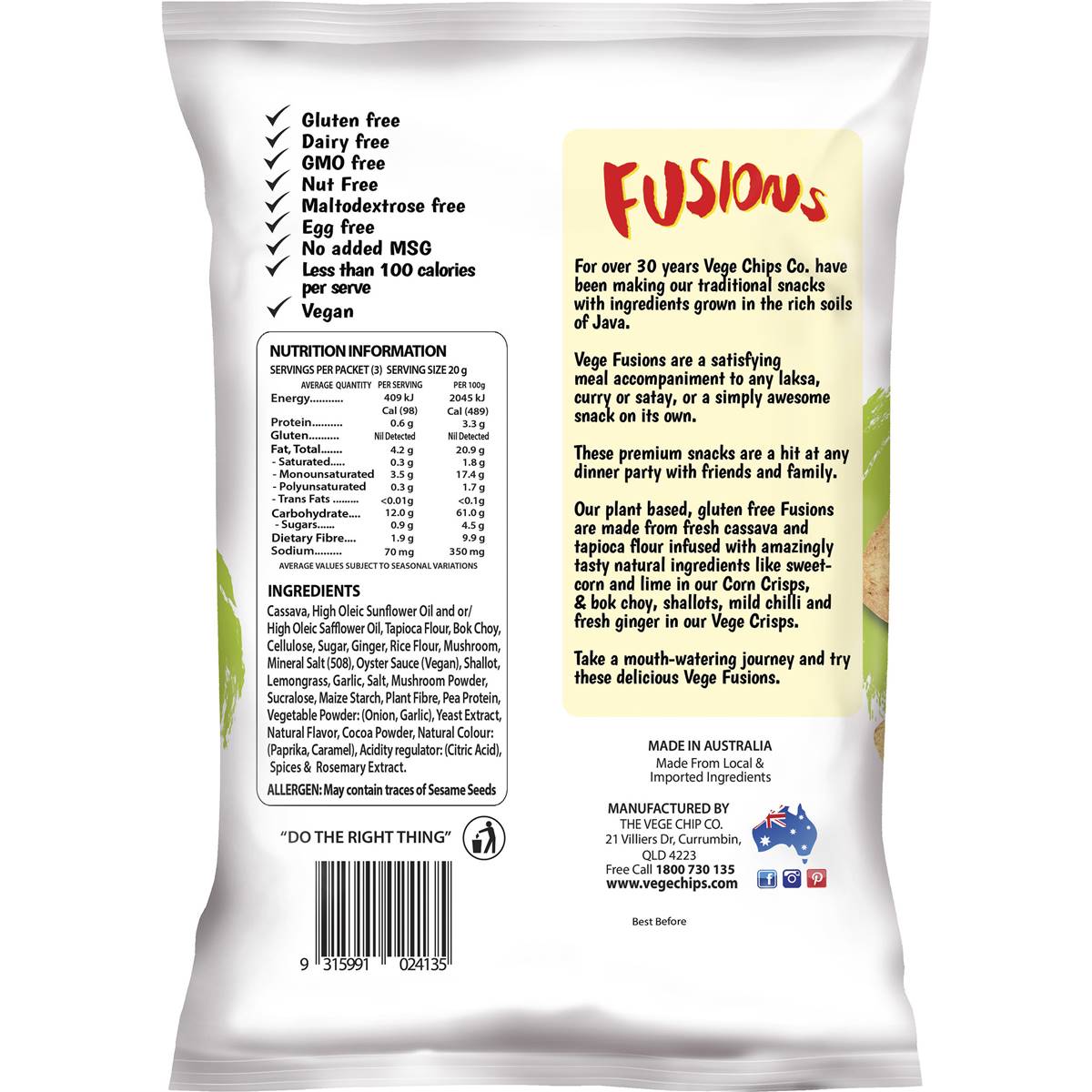 Vege Chips Fusions Asian Vege Crisps 60g Woolworths